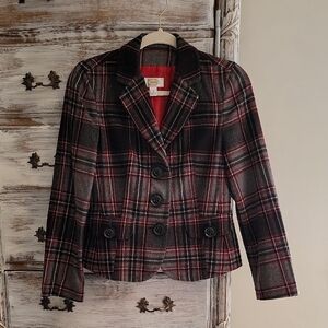 Talbots Plaid Blazer - Black, Red, and Gray